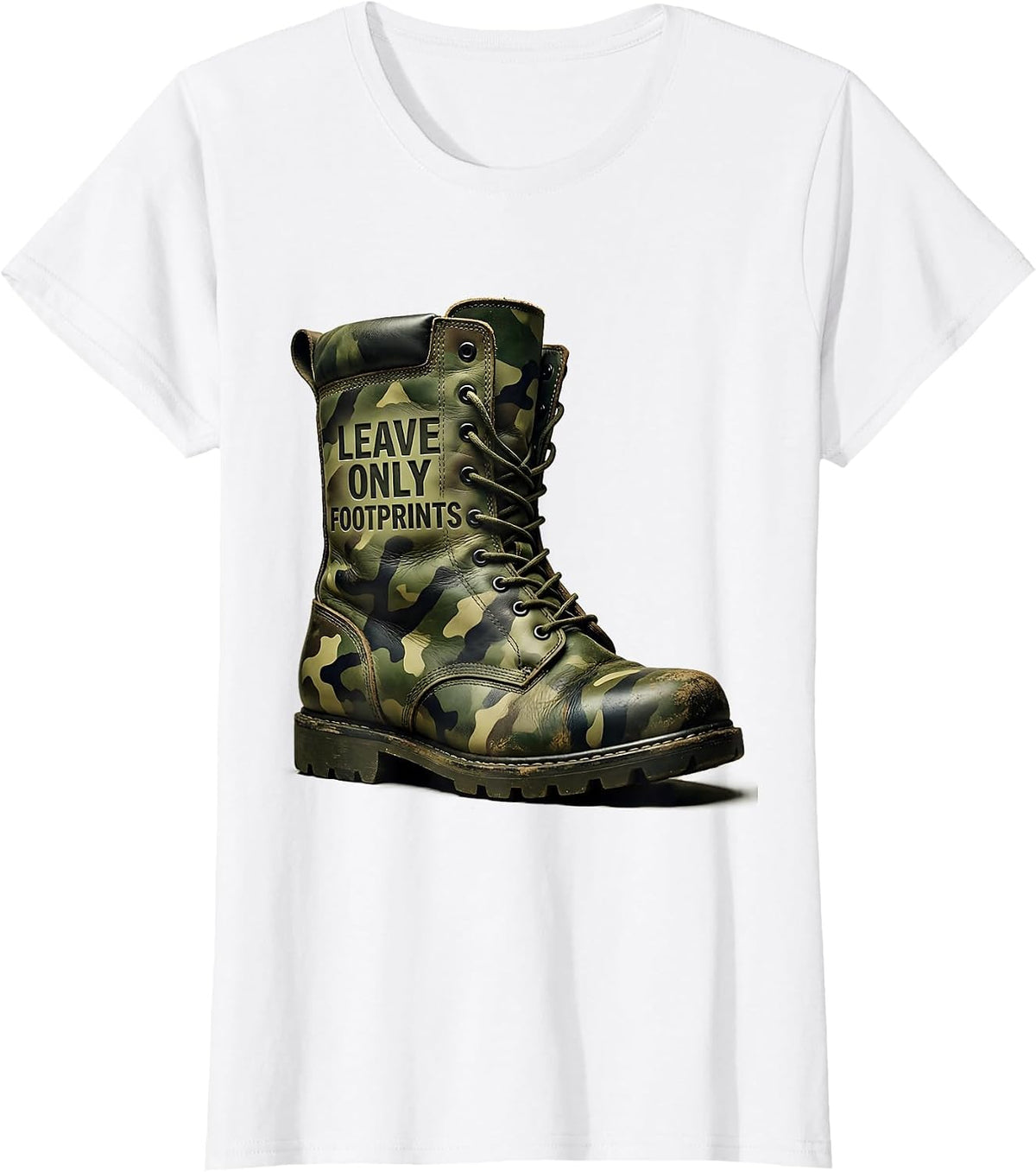 Leave Only Footprints Camo Outdoor Design T-Shirt - White