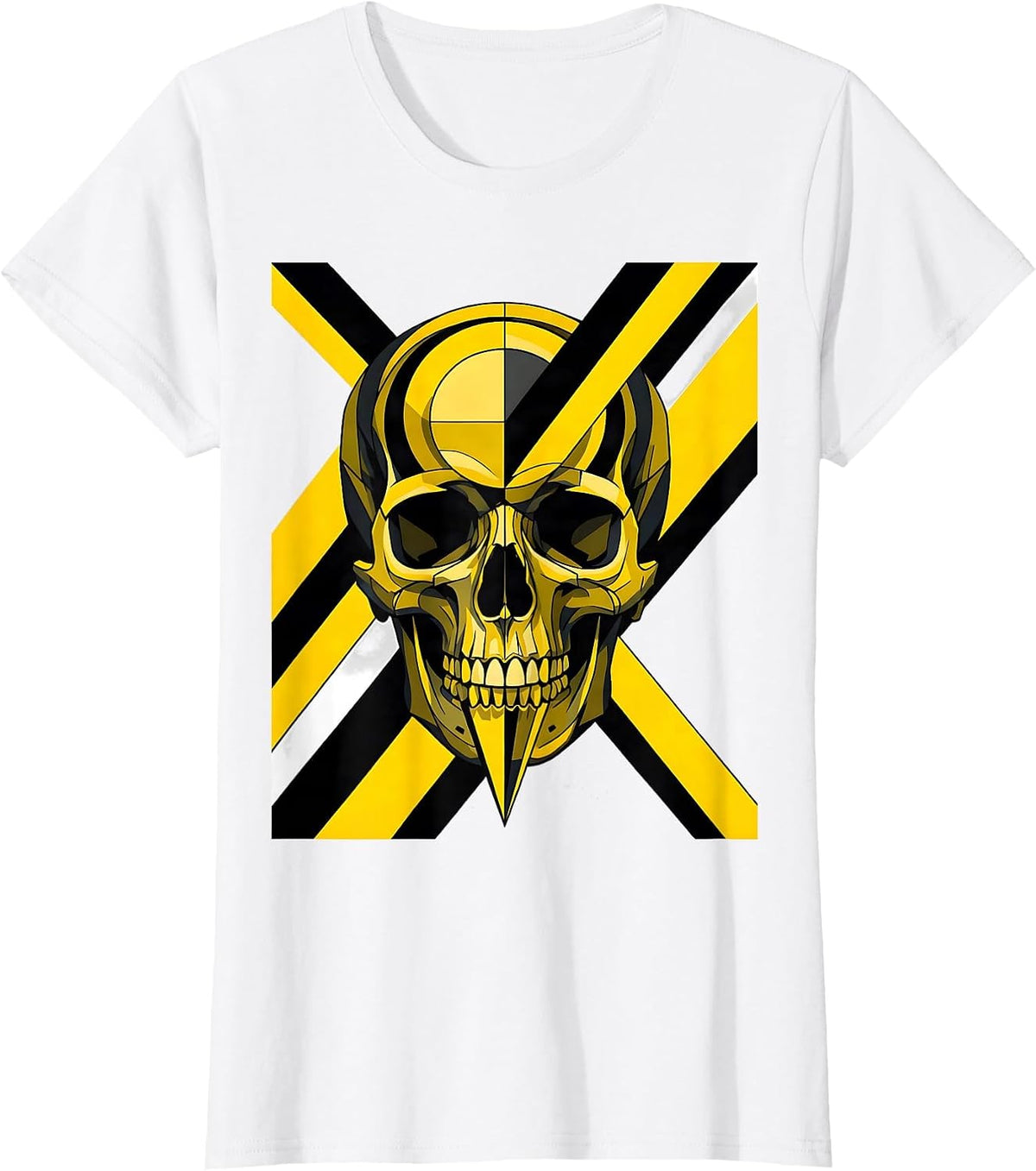 Black and Yellow Skull Construction Warning Tape T-Shirt - White