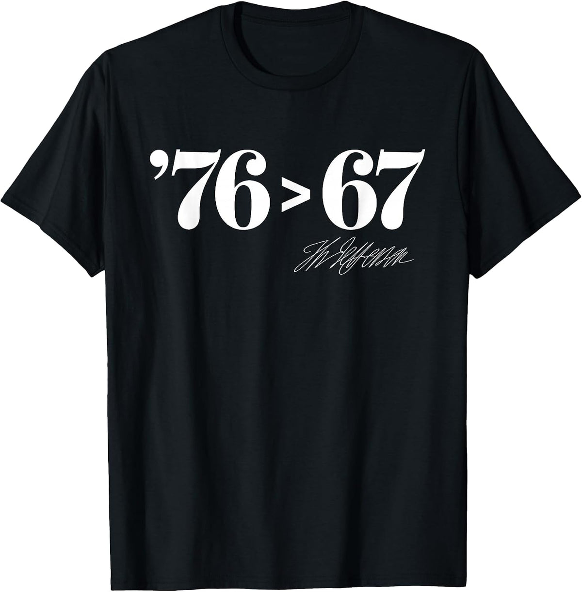 Thomas Jefferson '76 > 67 Self-Evident Minimal Math Humor T-Shirt - Black