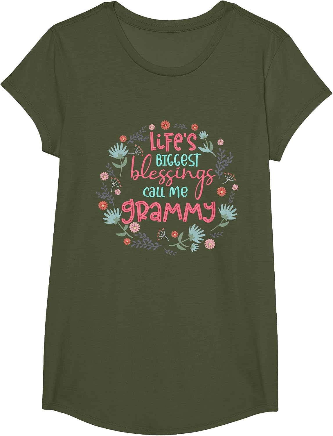 Life's Biggest Blessings Call Me Grammy Funny Grandma T-Shirt - Girls Olive Green