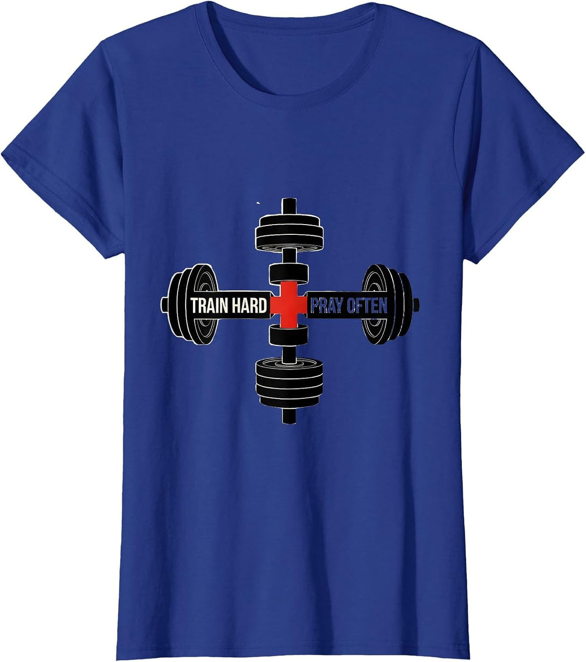 Women's Train Hard Pray Often Geometric Faith Fitness Gym Motivation T-Shirt - Royal Blue