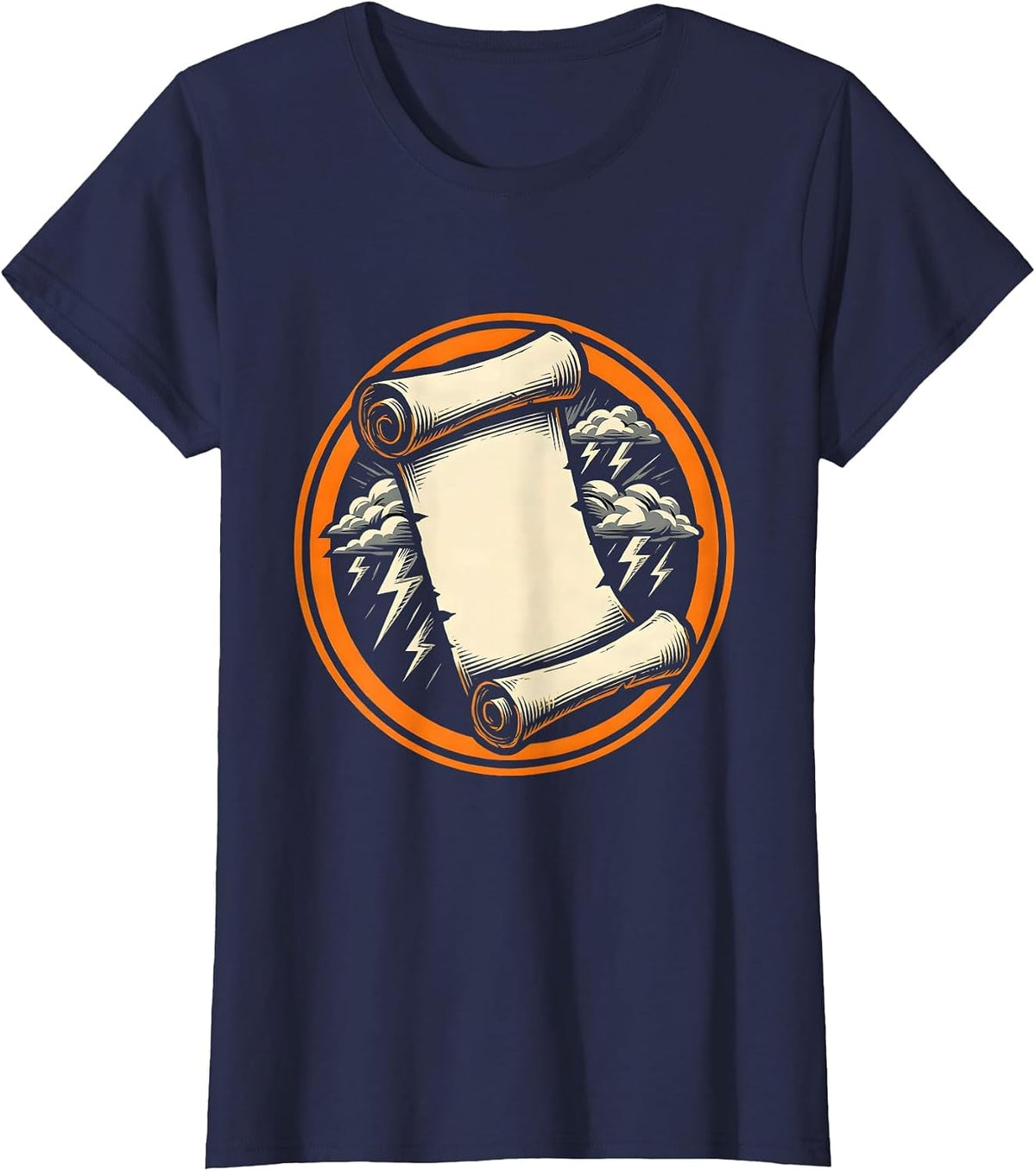 Women's Ancient Scroll Unrolling Stormy Sky Free Speech Art T-Shirt - Navy Blue