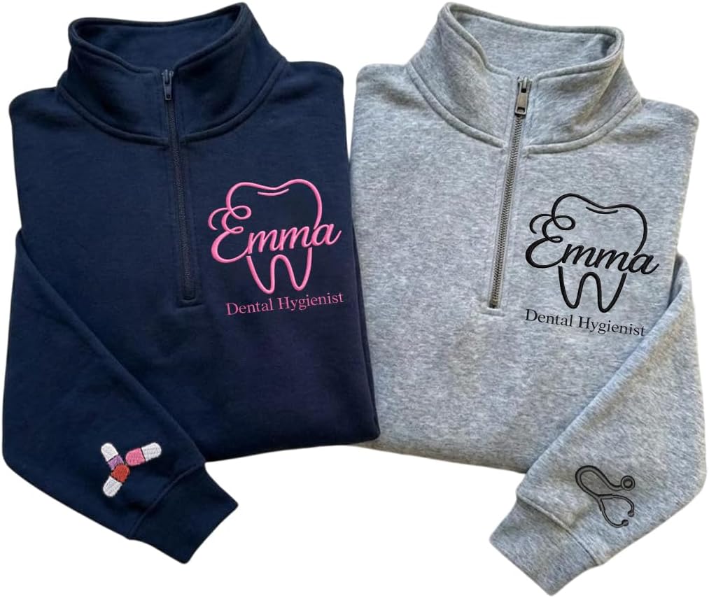 Custom Dental Sweatshirt, Personalized Embroidered Dental Quarter Zip Sweatshirt, Dentist Gift, RDH Gifts - 02