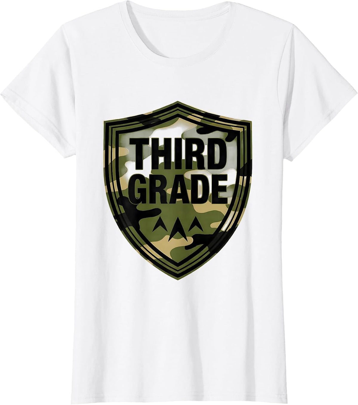 Women's Third Grade Camo Back To School Boys Grade Badge T-Shirt - White