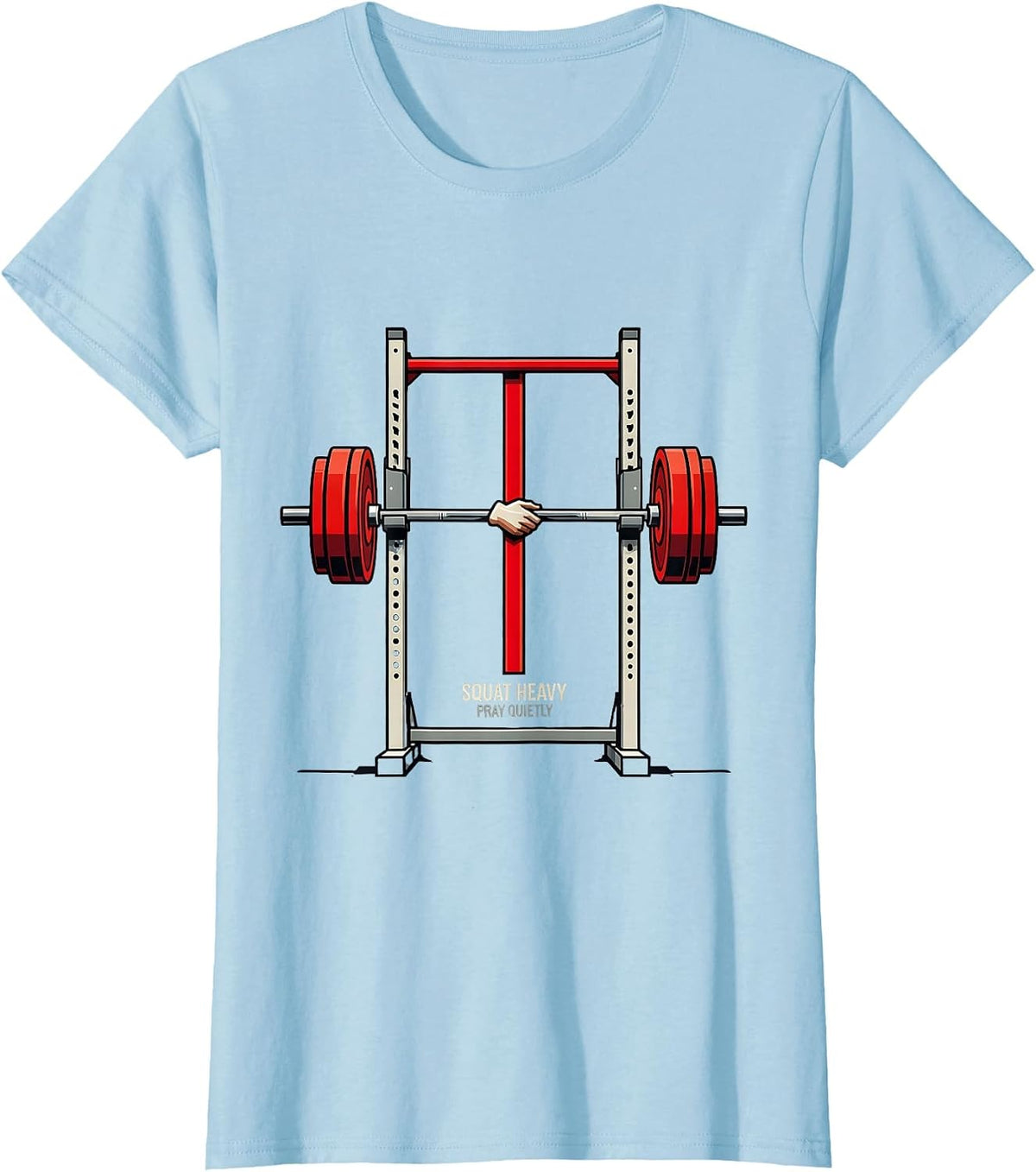 Women's Squat Heavy, Pray Quietly Geometric Christian Gym Faith T-Shirt - Baby Blue