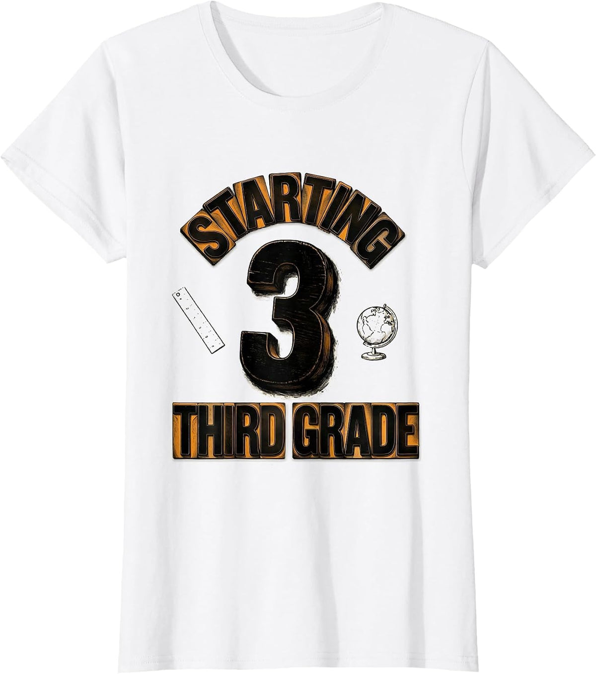 Women's Starting Third Grade Wood Type Letterpress Back To School T-Shirt - White