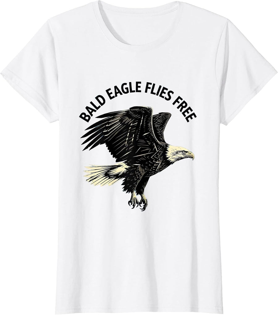 Women's Bald Eagle Flies Free Patriotic Wildlife Bird Nature Design T-Shirt - White