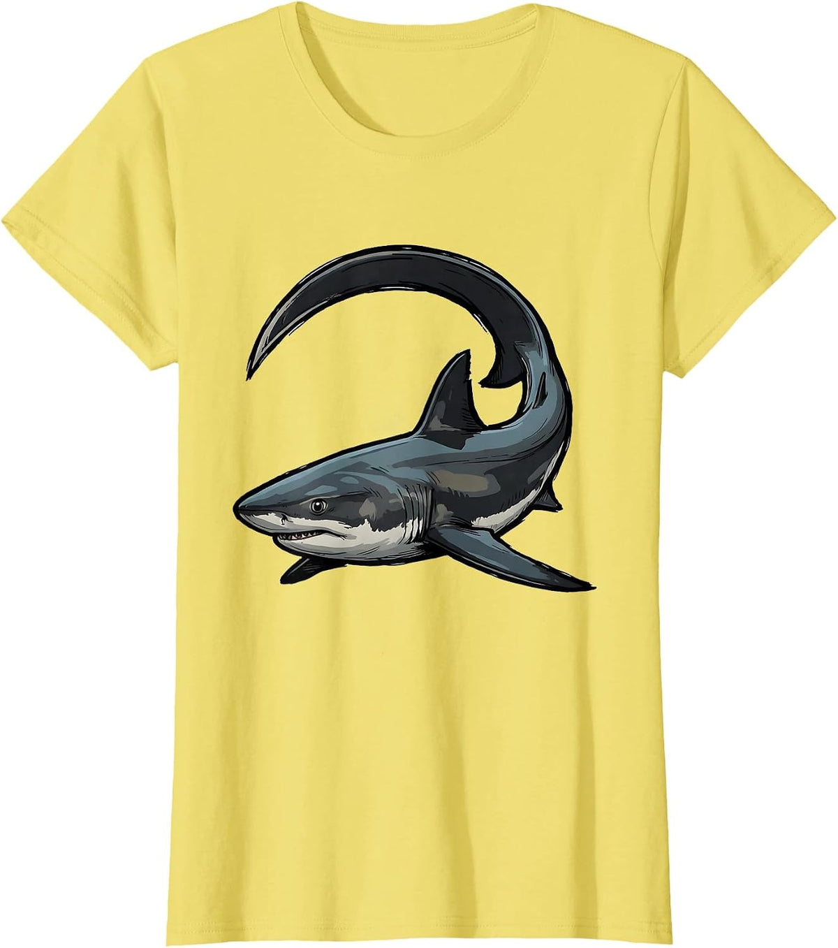 Women's Three-Quarter Thresher Shark Portrait Ocean Wildlife Lover T-Shirt - Lemon Yellow