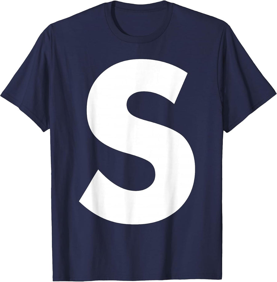 Family Matching Halloween Carnival Letter S Capital Alphabet T-Shirt - Navy Blue