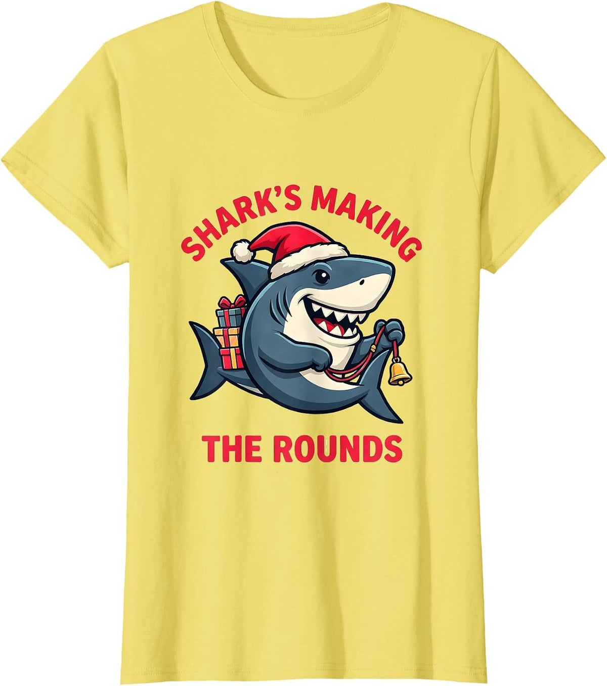 Women's Shark's Making The Rounds Funny Shark Lover Christmas Pun T-Shirt - Lemon Yellow