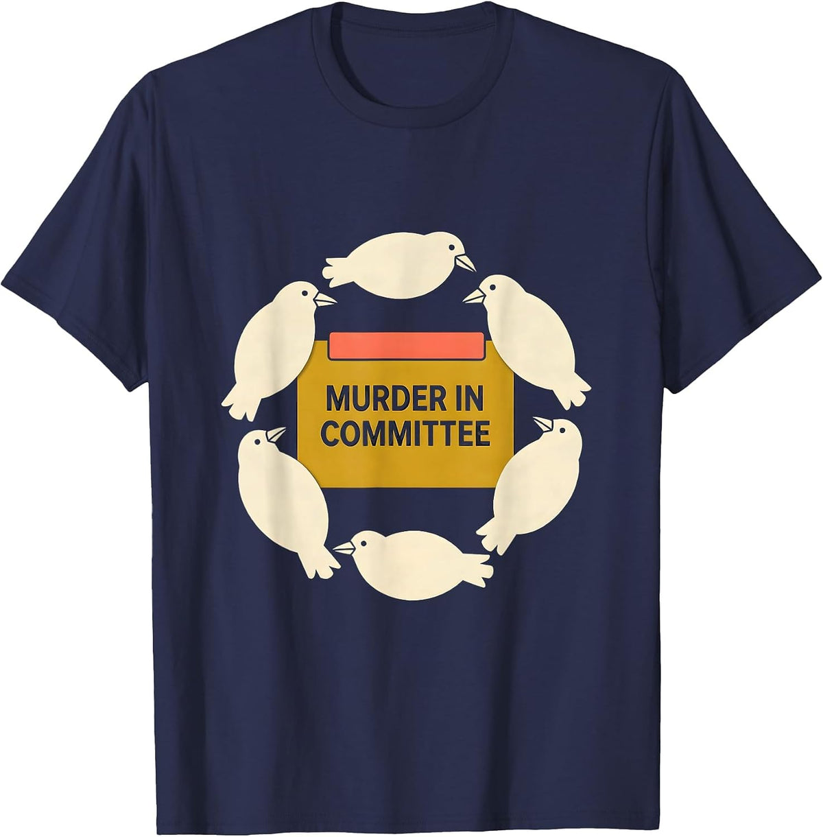 Murder In Committee Midcentury Modern Crow Raven Dark Humor T-Shirt - Navy Blue