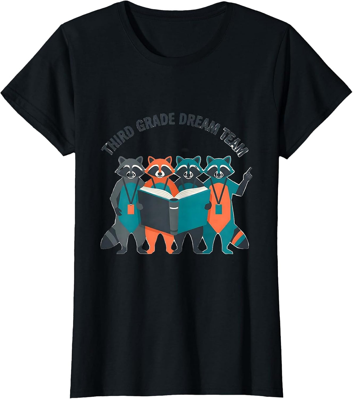Women's Third Grade Dream Team Flat Vector Raccoon Teacher Back T-Shirt - Black