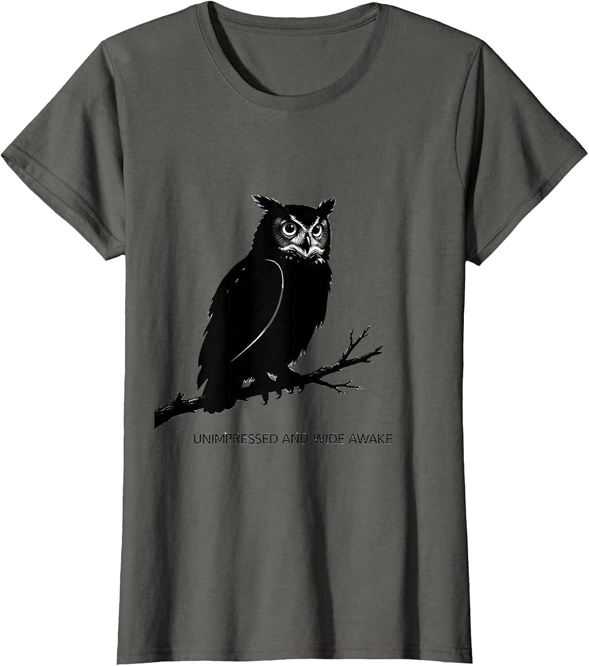 Women's Unimpressed And Wide Awake Vintage Owl Bird Lover Humor T-Shirt - Asphalt Grey