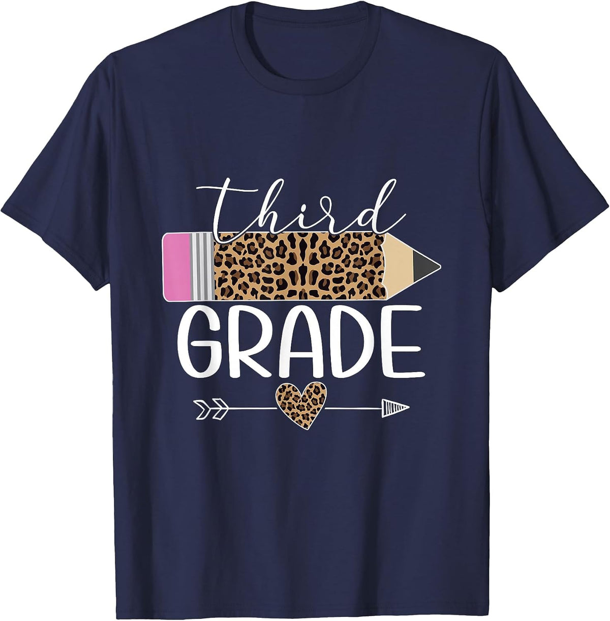 Third Grade Leopard Pencil Back to School Teachers Students T-Shirt - Navy Blue