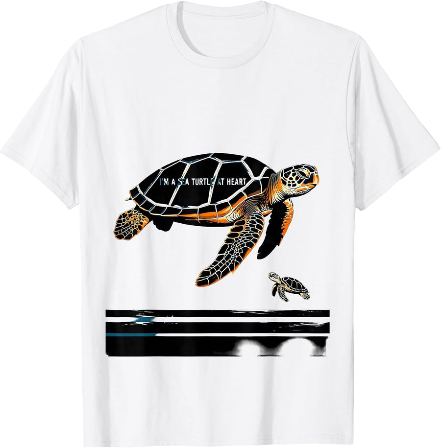 Men's I'm A Sea Turtle At Heart Stencil Graphic Sea Turtle Lover T-Shirt - White