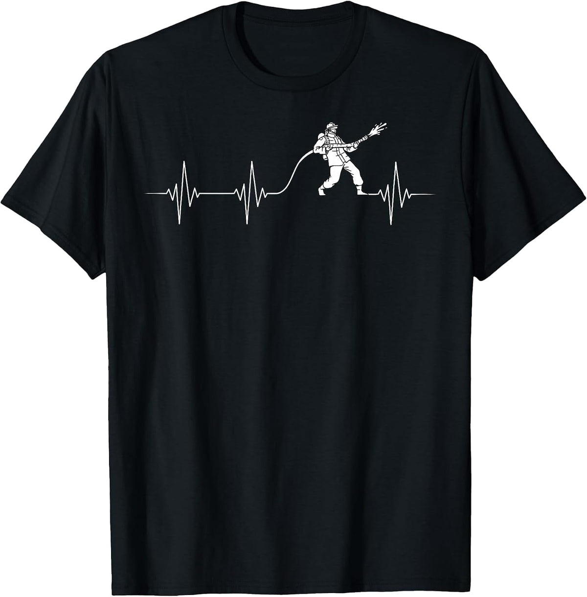 Firefighter Heartbeat Fireman Firefighting Rescuer Volunteer T-Shirt - Black