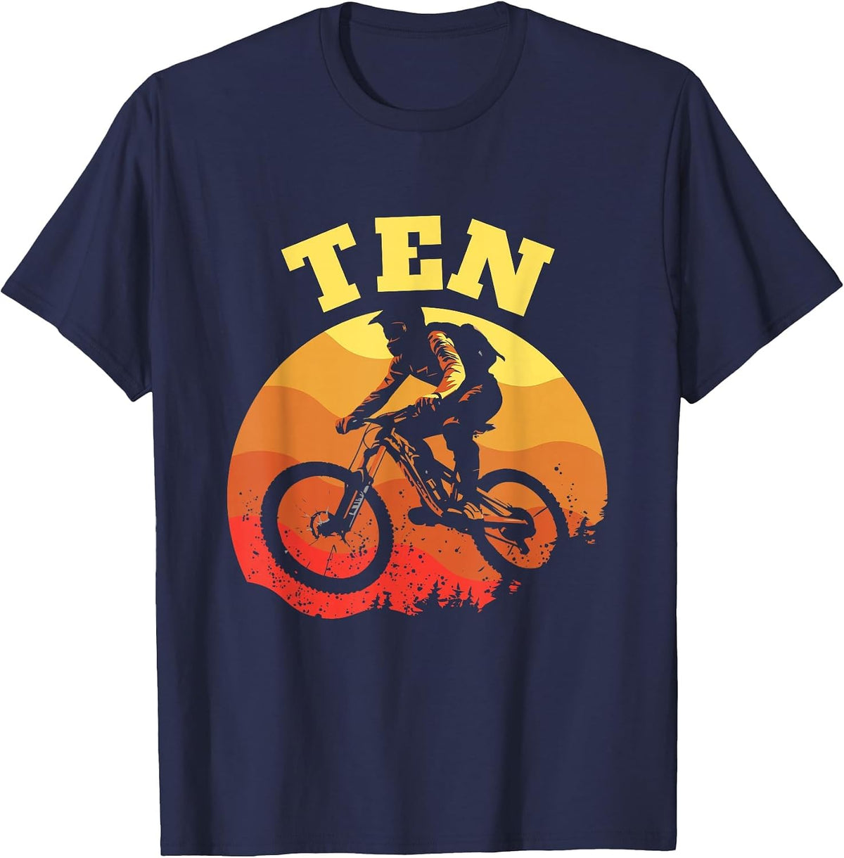 Turning 10 Mountain Bike Theme BMX Lover 10th Birthday Vibes T-Shirt - Navy Blue