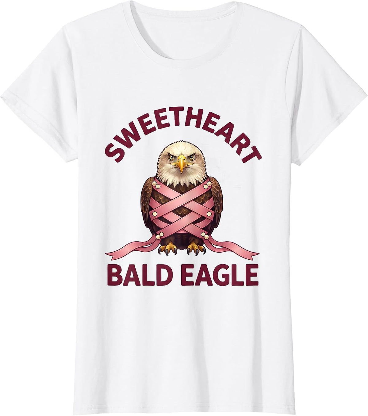 Sweetheart Bald Eagle Coquette Ribbon Patriotic Eagle Lover T-Shirt - White