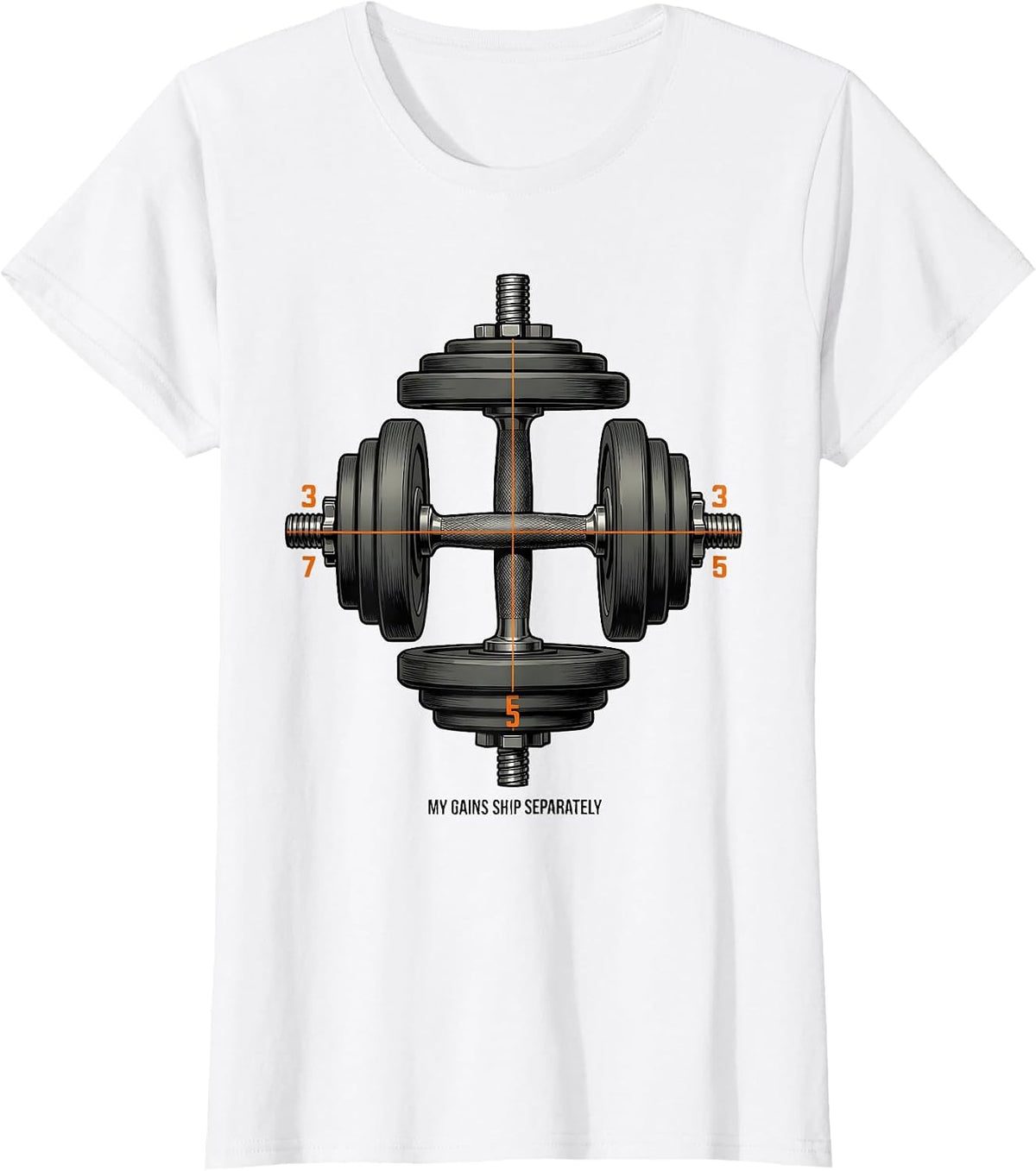 Women's My Gains Ship Separately Funny Gym Weightlifting Workout T-Shirt - White