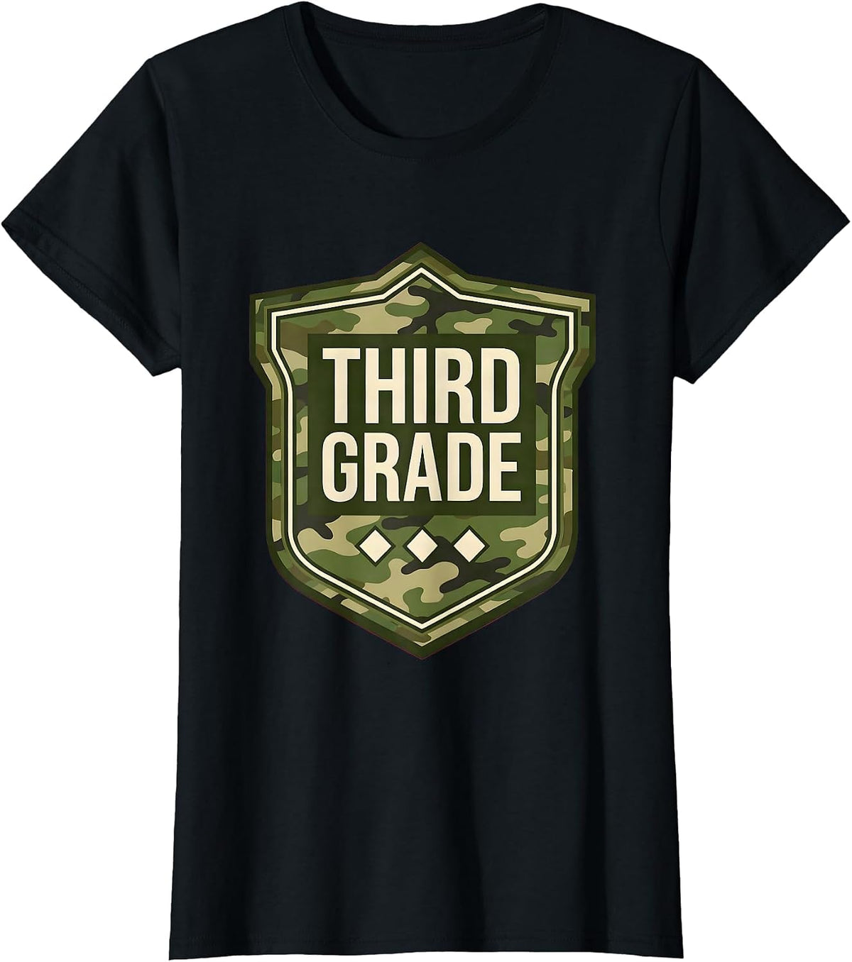 Women's Third Grade Camo Back To School Boys Grade Badge T-Shirt - Black