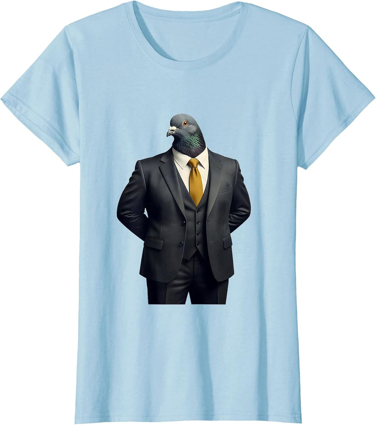 Pigeon in a Business Suit Funny Bird Design T-Shirt - Baby Blue