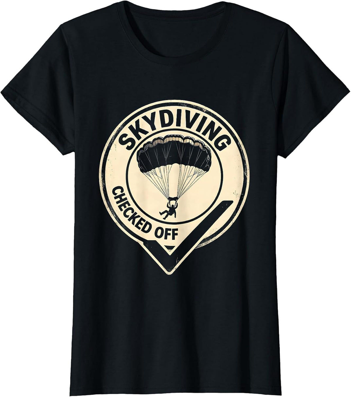 Skydiving: Checked Off Vintage Badge Skydiver Gift T-Shirt - Black