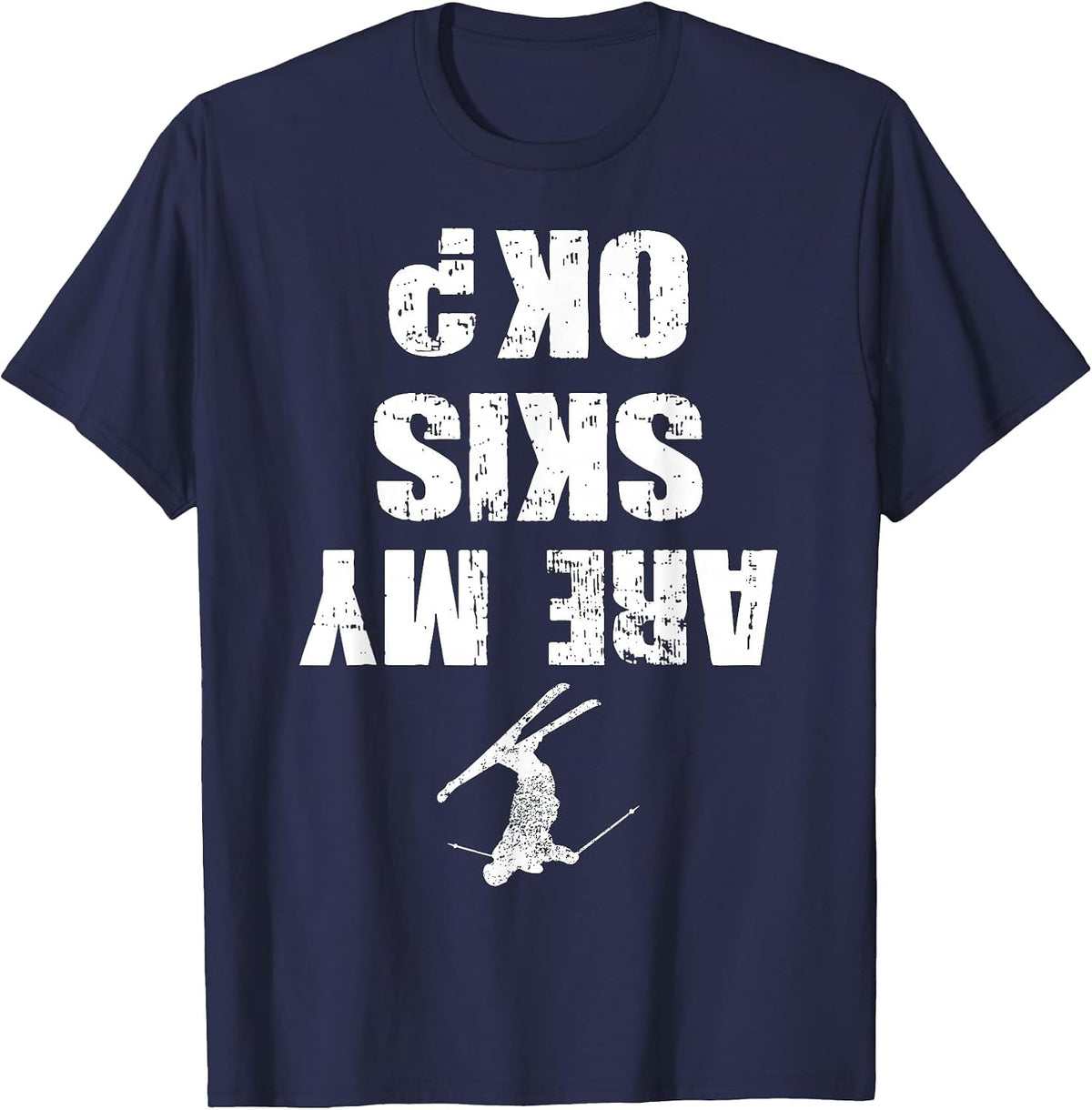 Funny Ski Tee Distressed Skiing Winter Sports Ski Lover T-Shirt - Navy Blue