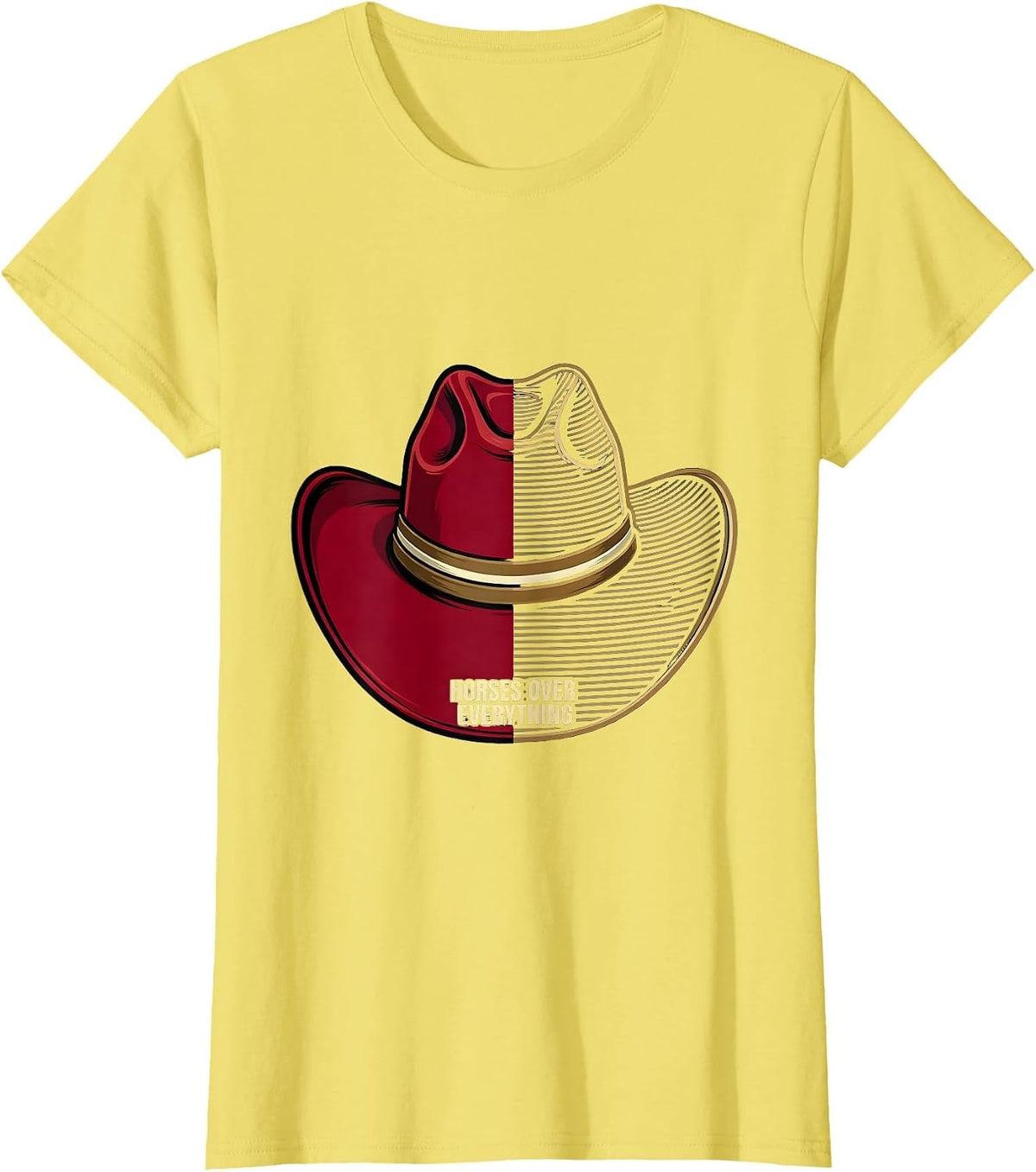 Horses Over Everything Cowboy Graphic Design T-Shirt - Lemon Yellow
