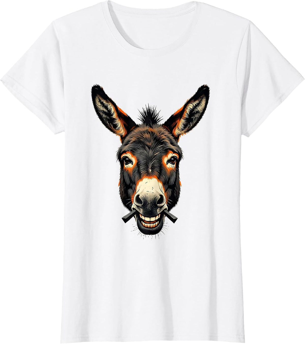 Women's Smart Donkey Head Stencil Graphic Animal Lover Humor T-Shirt - White