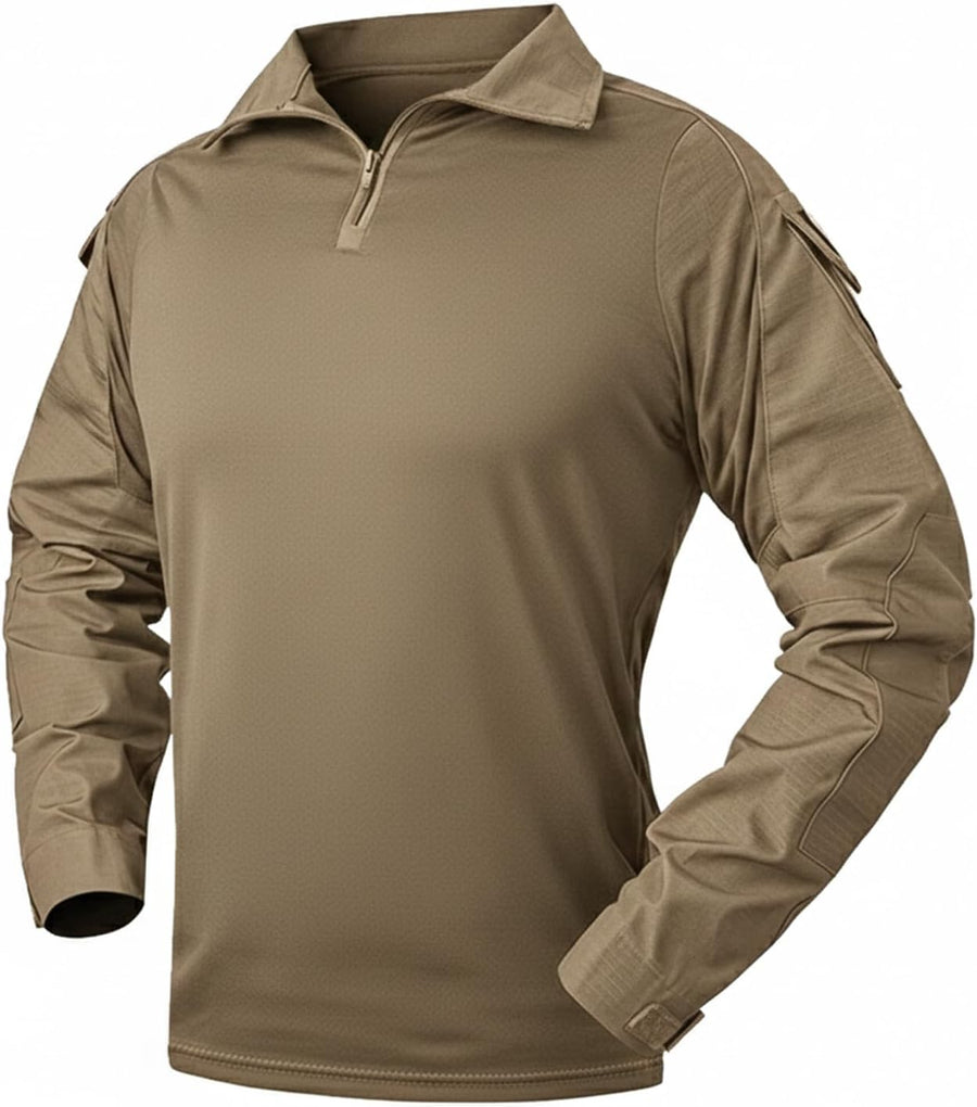LANBAOSI Men's Military Long Sleeve Tactical Combat Shirt 1/4 Zip Pullover - Khaki