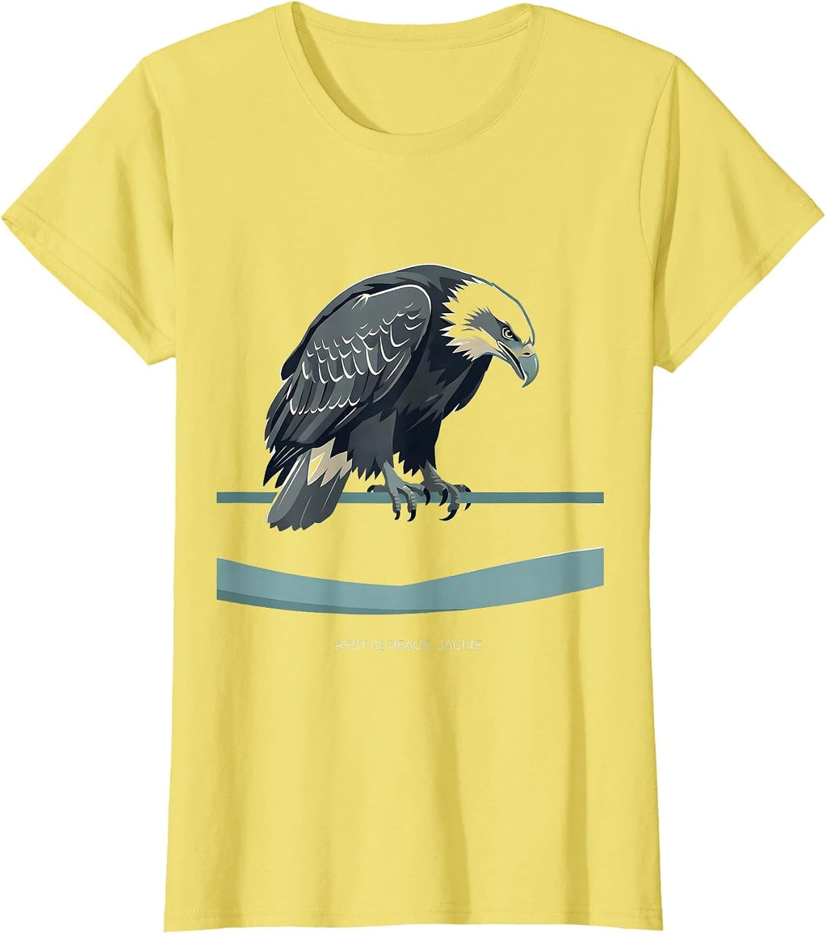 Rest In Peace Jackie Flat Vector Bald Eagle Memorial Tribute T-Shirt - Lemon Yellow