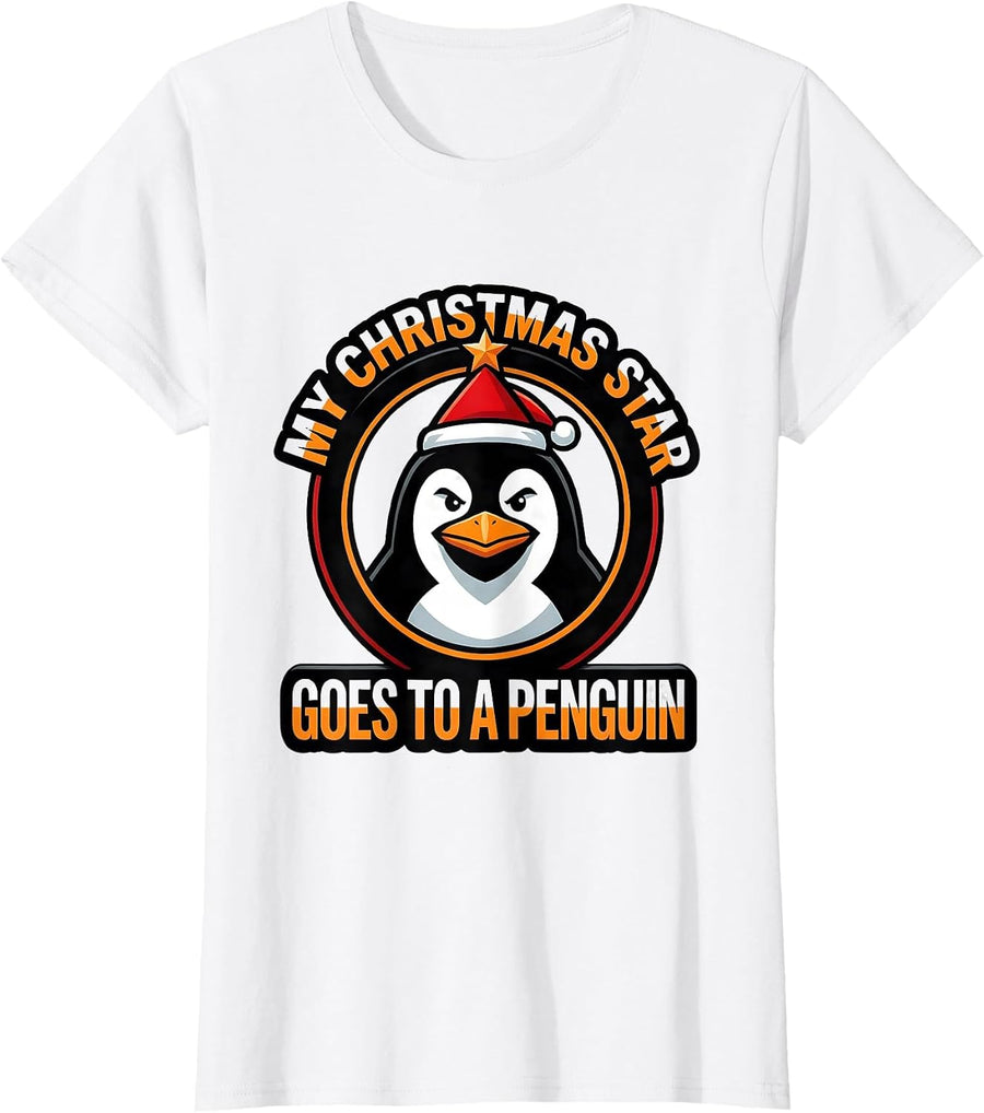 Women's My Christmas Star Goes To A Penguin Funny Penguin Lover T-Shirt - White