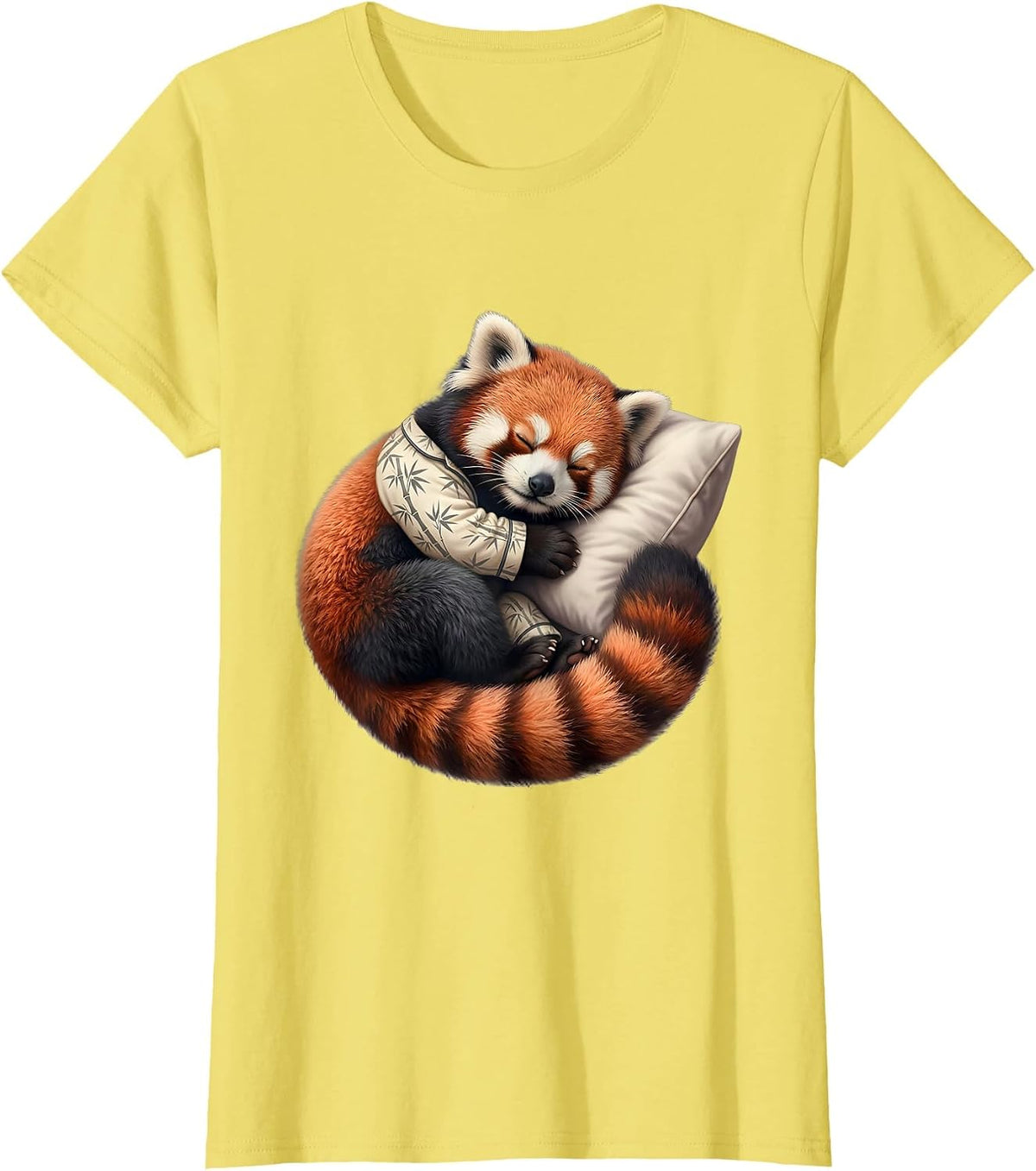 Women's Sleepy Red Panda Cute Kawaii Pajama Animal Lover T-Shirt - Lemon Yellow
