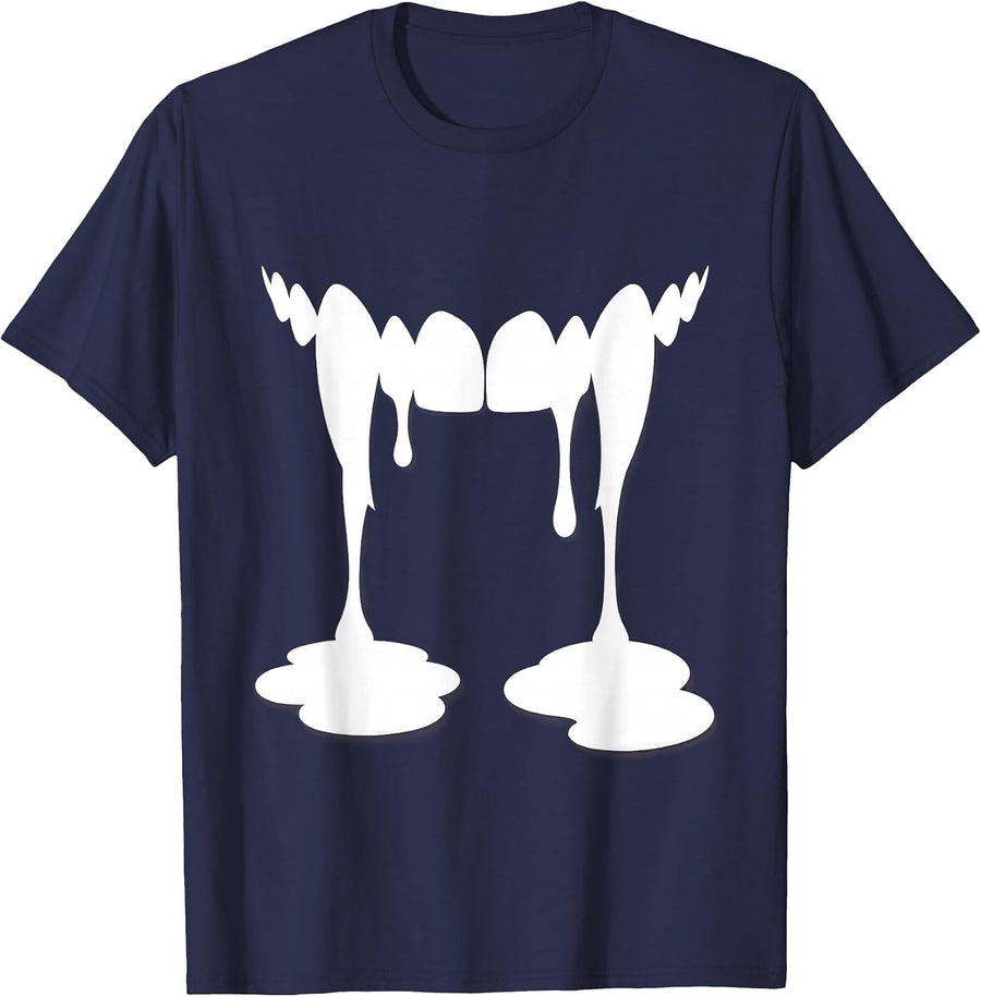 Vampire Fangs Toothpaste Drip Dental Halloween T-Shirt - Navy Blue