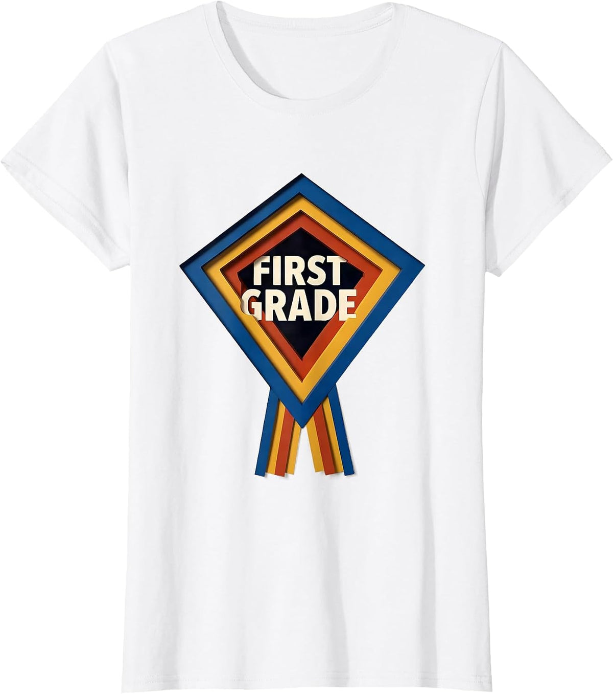 Women's First Grade Geometric Pennant Back To School Girl T-Shirt - White