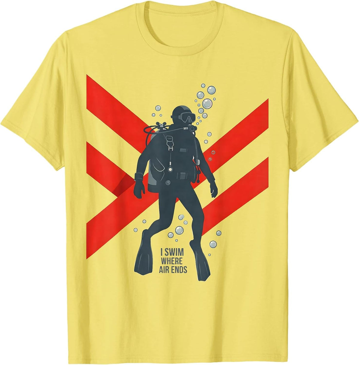 Men's I Swim Where Air Ends Flat Vector Scuba Diving Diver Humor T-Shirt - Lemon Yellow