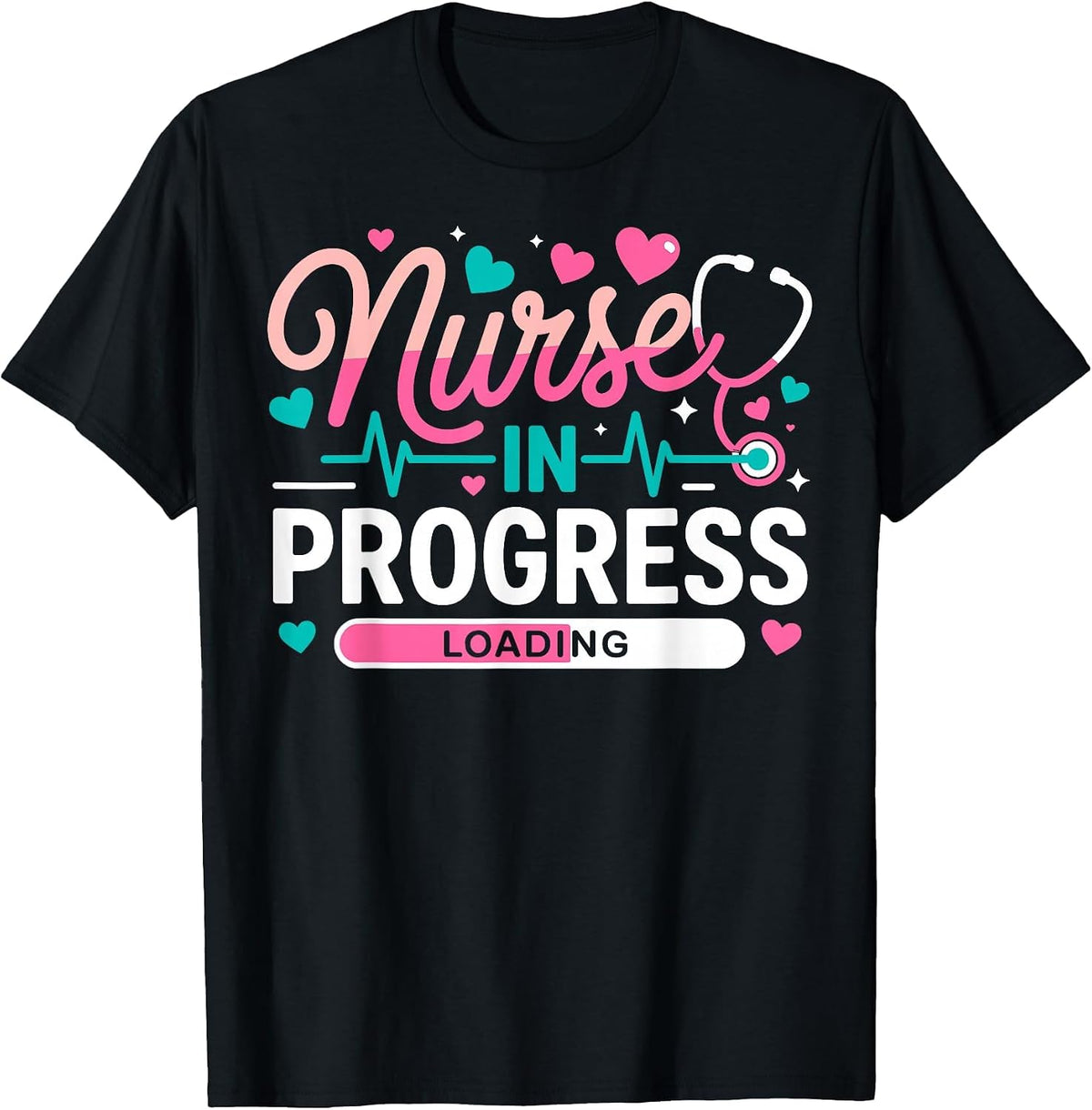 Nurse in Progress Nursing Student Future Nurse RN ER ICU CNA T-Shirt - Black