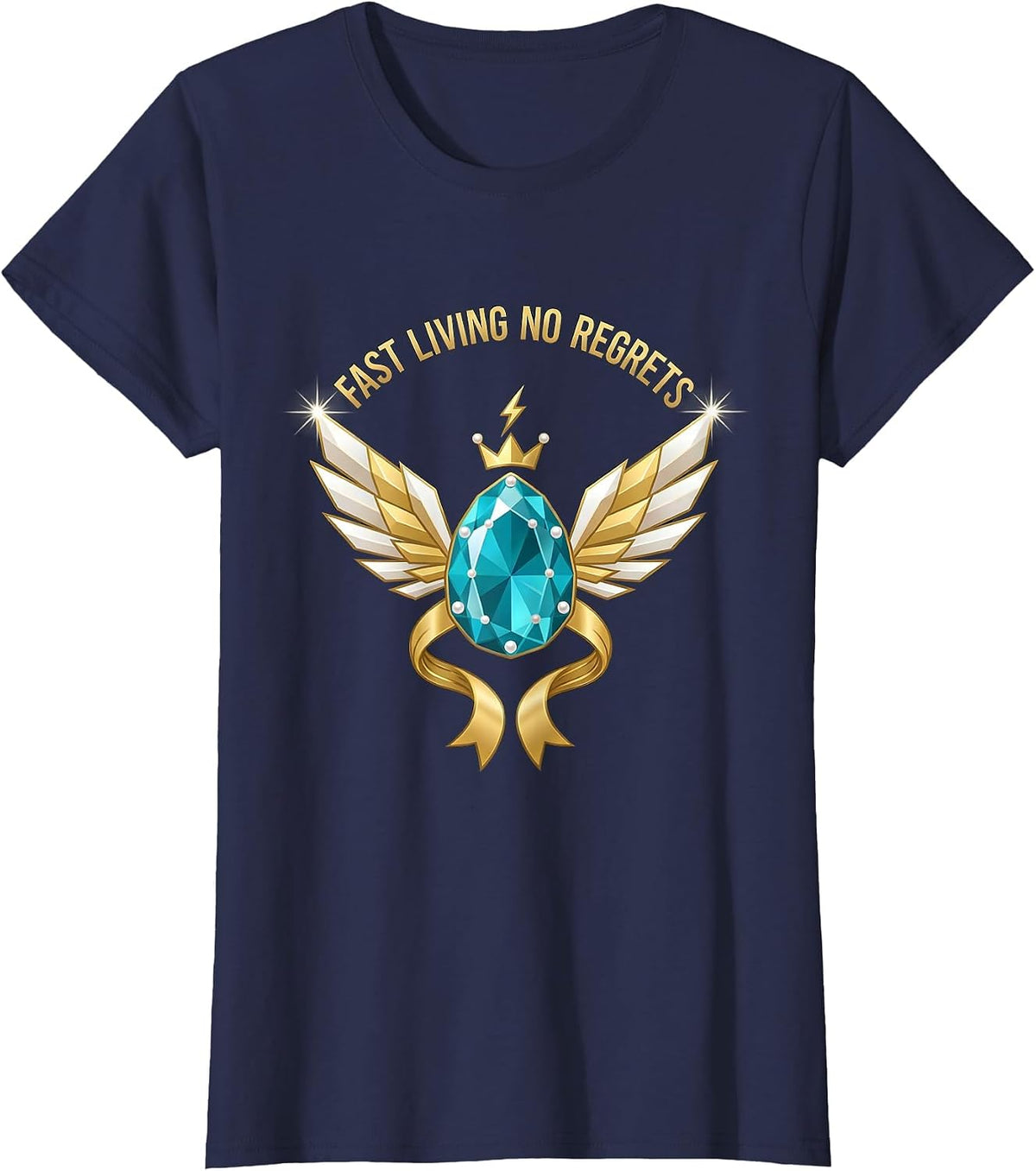 Women's Fast Living No Regrets Godspeed Graphic Design T-Shirt - Navy Blue
