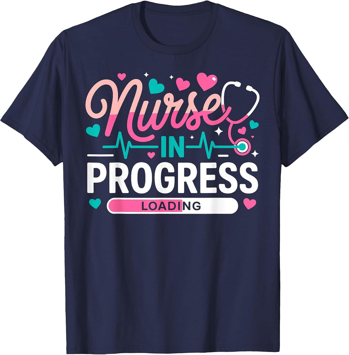 Nurse in Progress Nursing Student Future Nurse RN ER ICU CNA T-Shirt - Navy Blue