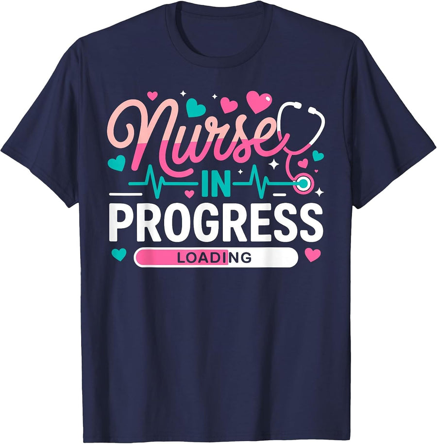 Nurse in Progress Nursing Student Future Nurse RN ER ICU CNA T-Shirt - Navy Blue
