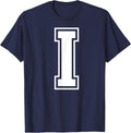 Letter I Capital Alphabet College Varsity Monogram Club T-Shirt - Navy Blue