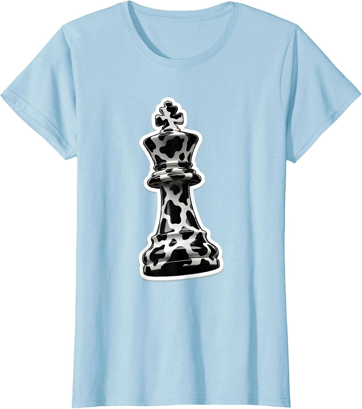 Cow Print Chess King Closeup Graphic T-Shirt - Baby Blue