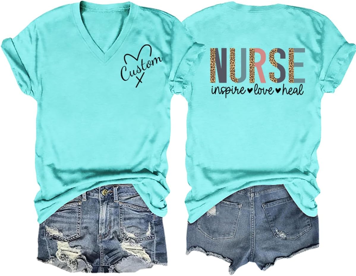 Custom Nurse Shirt Women Personalized Registered Nurse T Shirt Nursing School Student Customized Nurse Name Tshirt - Light