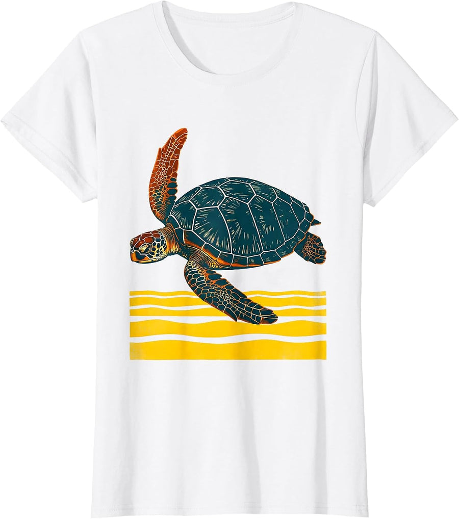 Women's Sea Turtle Ascension Screenprint Poster Pet Lover Humor T-Shirt - White