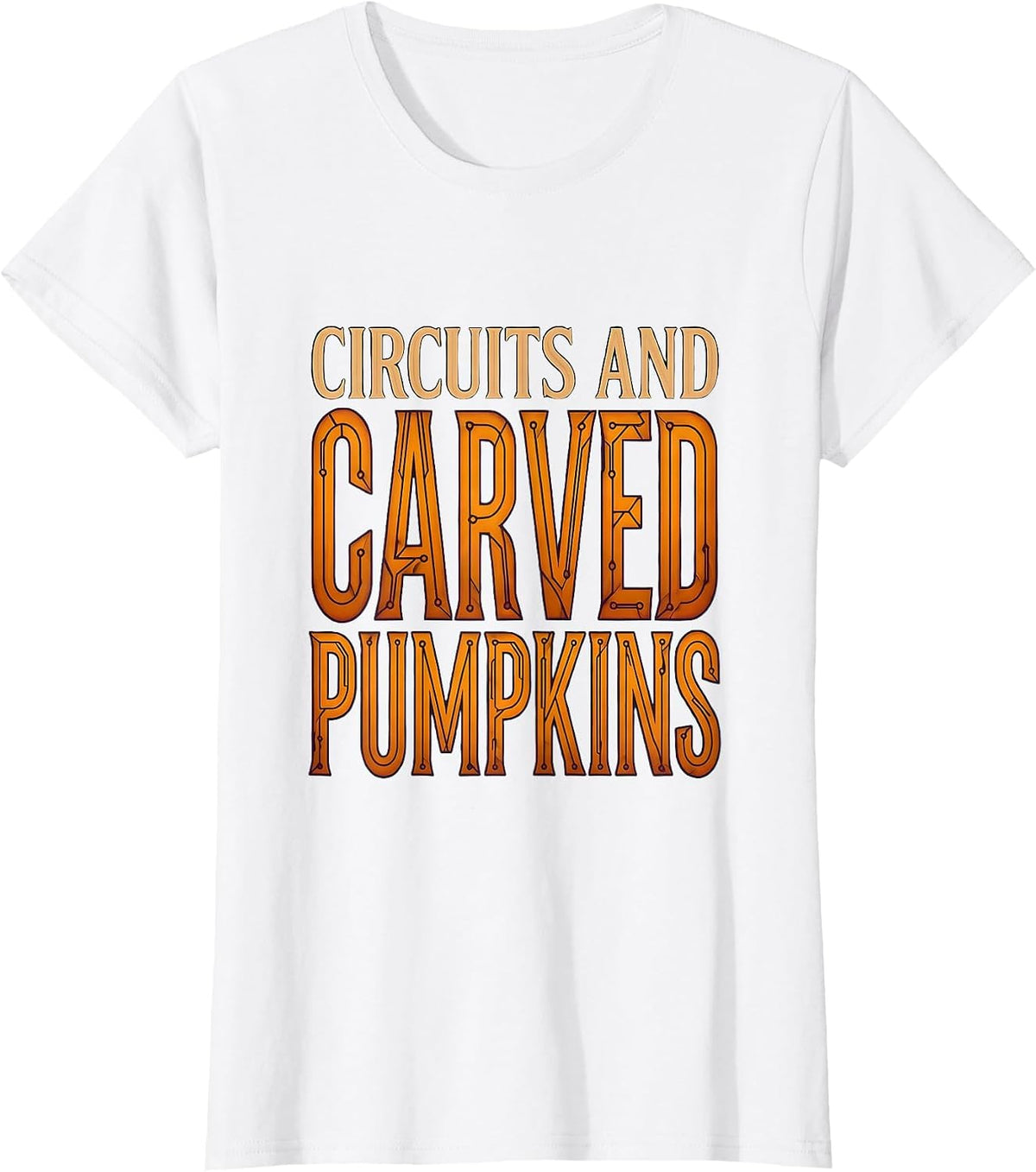 Women's Circuits and Carved Pumpkins Halloween Tech Design T-Shirt - White