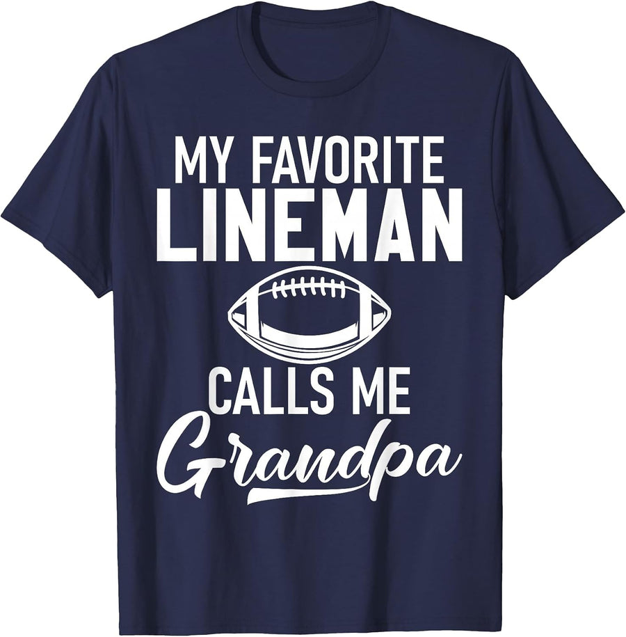 My Favourite Lineman Calls Me Grandpa Football Lineman T-Shirt - Navy Blue