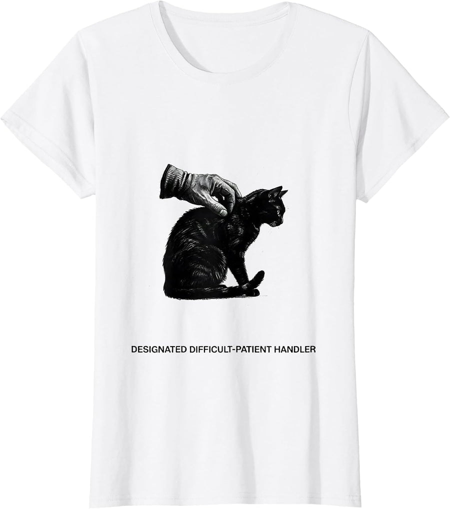 Women's Designated Difficult-Patient Handler Minimalist Vet Tech T-Shirt - White