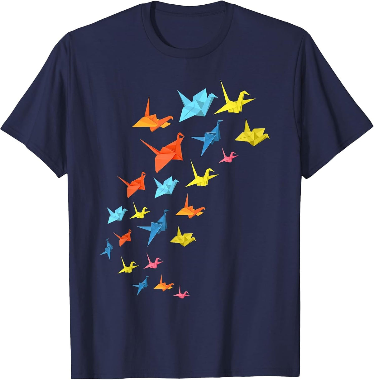 Japanese Folding Art Colourful Paper Crane Origami T-Shirt - Navy Blue