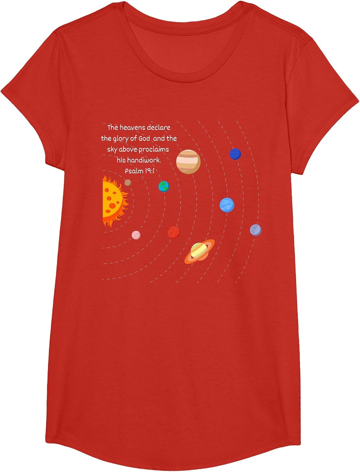 Astronaut Space Planets Solar System Christian Faith Jesus T-Shirt - Girls Red