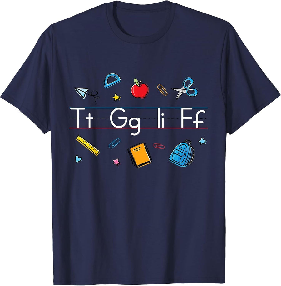 Alphabet Teacher Student Kindergarten & Elementary-School T-Shirt - Navy Blue